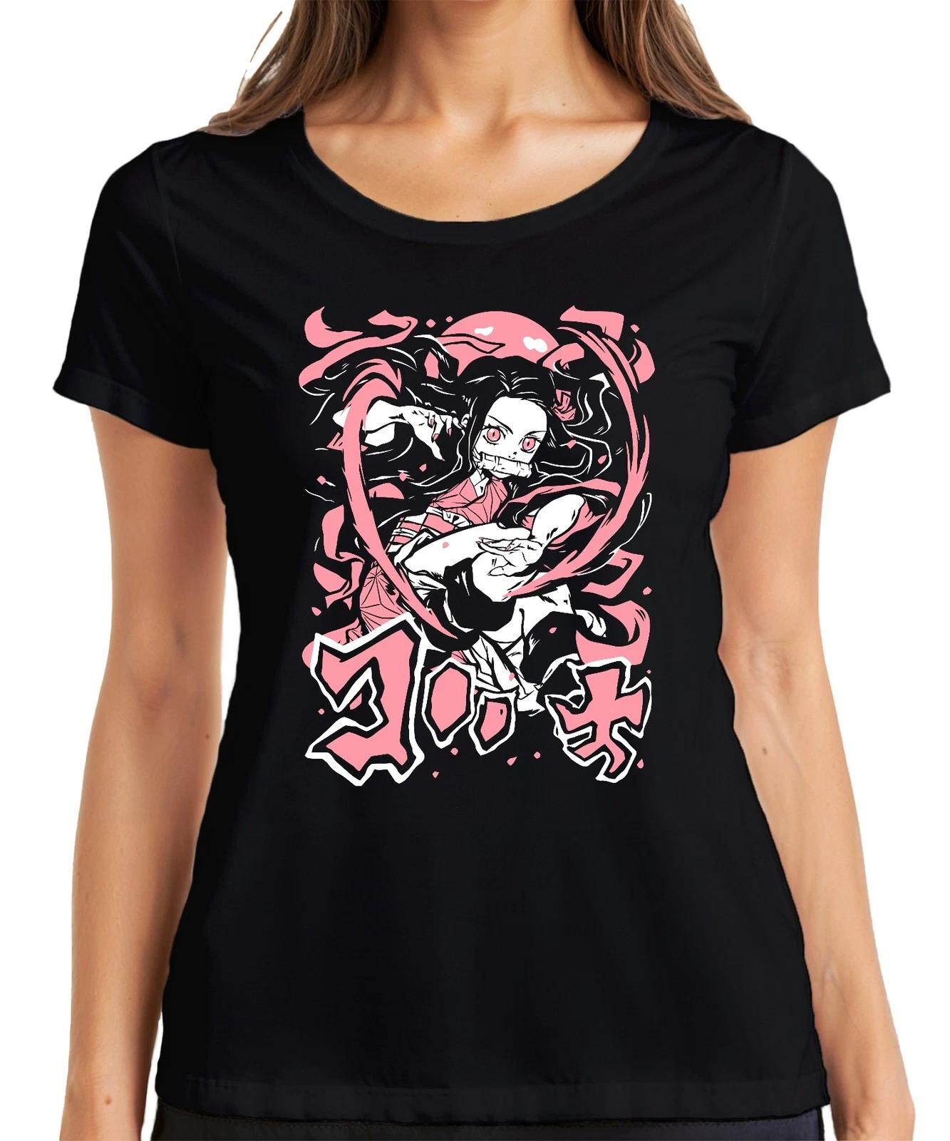 Nezuko Kimetsu no Yaiba Dämonenmädchen Bambus Kampfpose Rosa Damen T-Shirt XL