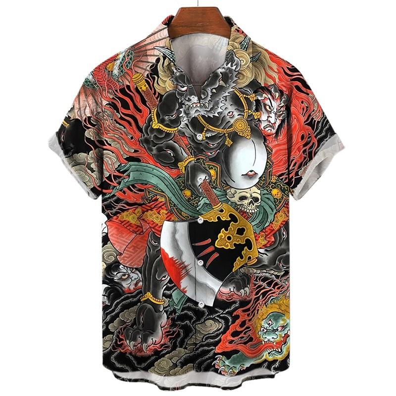 Men's Shirts 3D Animal Tiger Dragon Printed Short Sleeve Hawaiian Shirts Blouse New In Casual Button Up Aloha Shirt Male Tops
