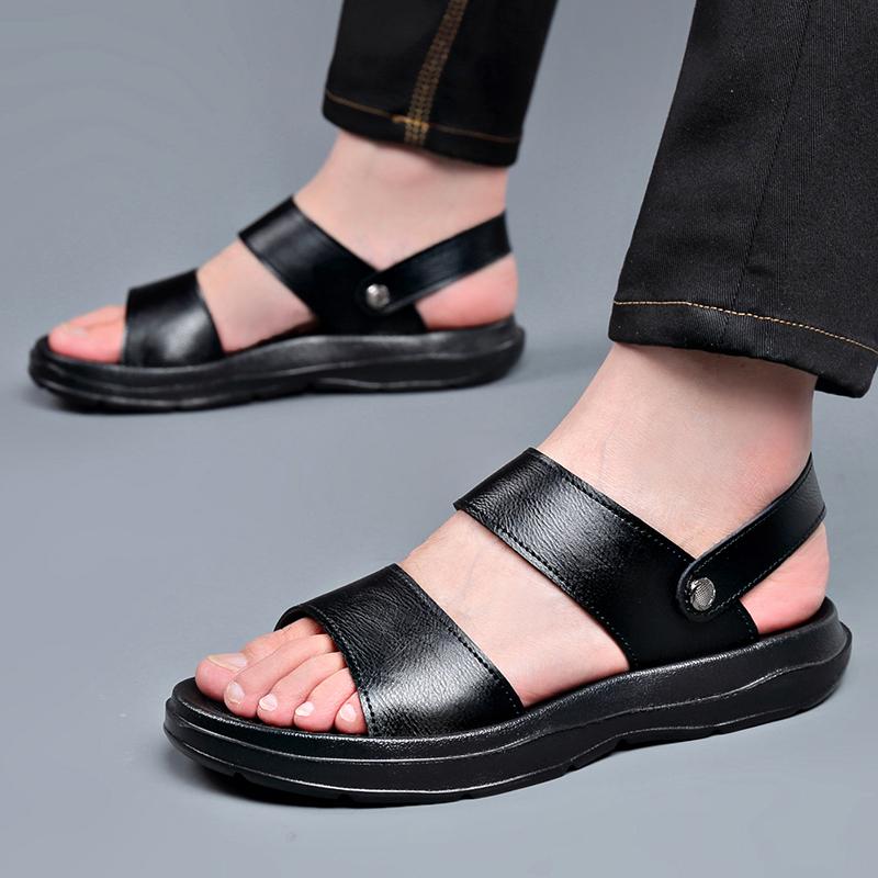 Fashion Summer Men's Comfortable Open Toe Soft Soled Sandals Fashionable Outdoor Men Breathable Sleeves Non Slip Thick Soled Beach Shoes
