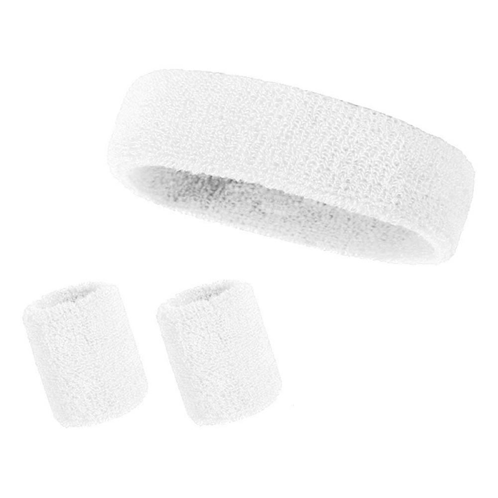 Sweatbands Set 3 Piece, Outdoor Sports Moisture Wicking 2 Wristbands And 1 Headband, Breathable Cotton Athletic Bands For Basketball, Tennis