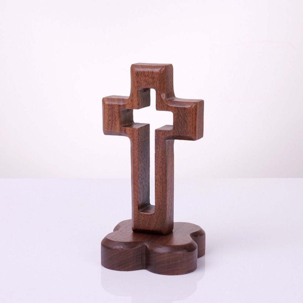 Standing Wooden Crosses Vintage Crucifix Sculpture Art Religious Crosses Ornament Desktop