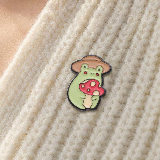 Brooch Pin, Frog Mushroom Design Lapel Pin, Enamel Glaze Bright Color Badge with Standard Safety Pin, Versatile Badge for Clothing Bags Hats Shoes