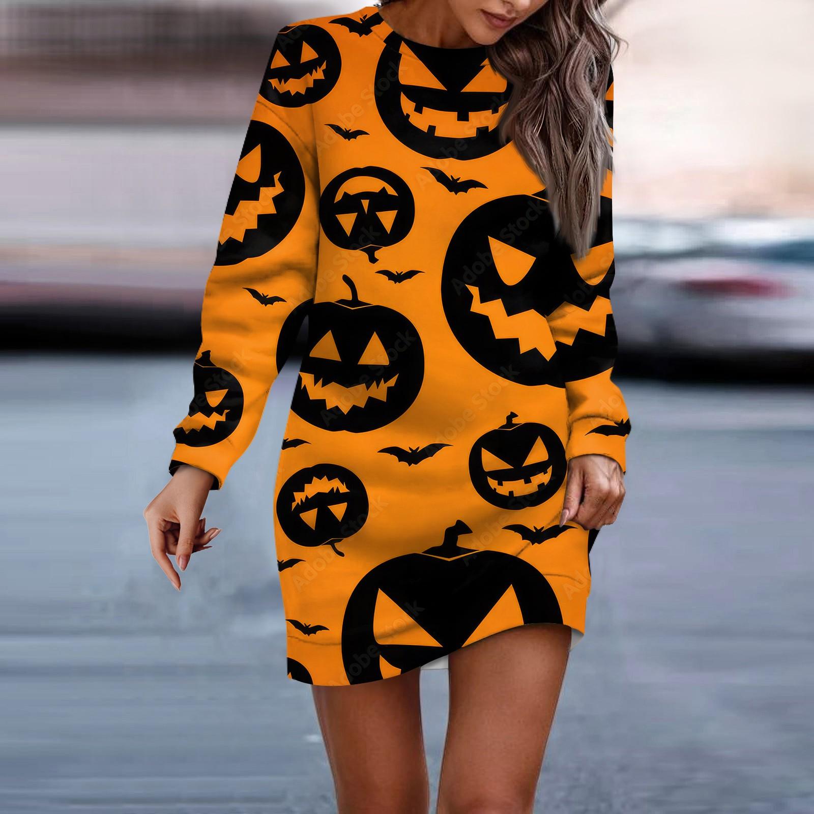 

Женское платье-свитер с круглым вырезом и длинными рукавами на Хэллоуин XL