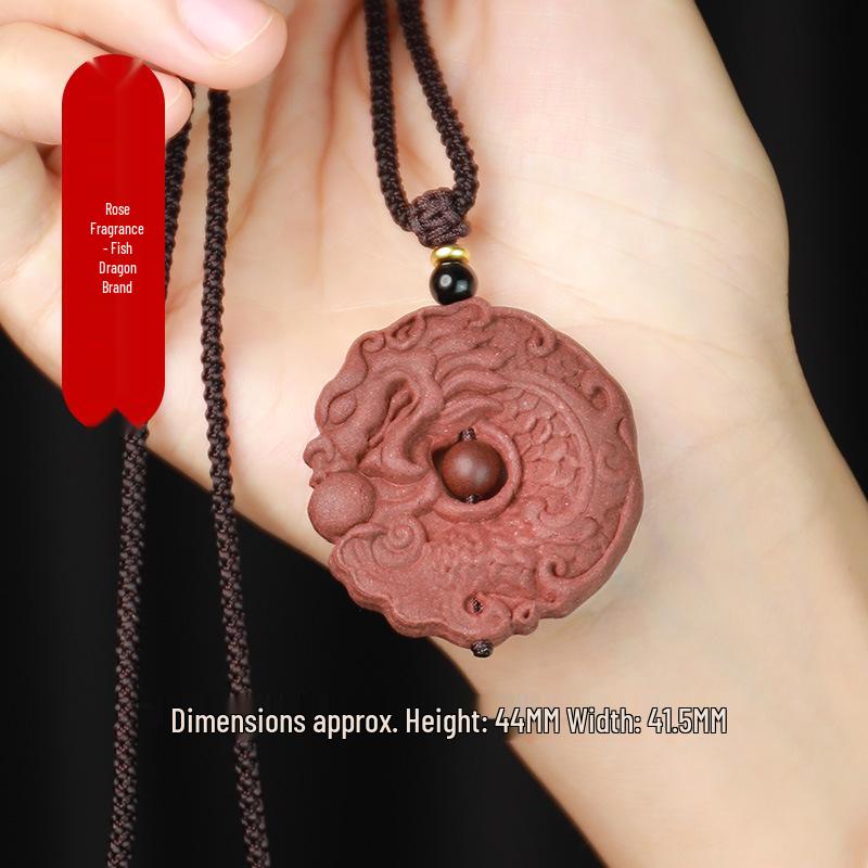 Fish Dragon Pendant: Handmade Natural Incense Materials, Double-Sided Fish Dragon Shape, In Stock.