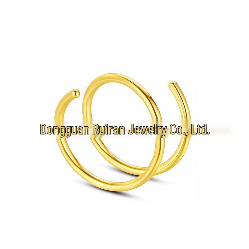 Double-Layer Stainless Steel Perforated Nose Ring - Spiral Spring Stud & Dual Hoop Piercing Jewelry