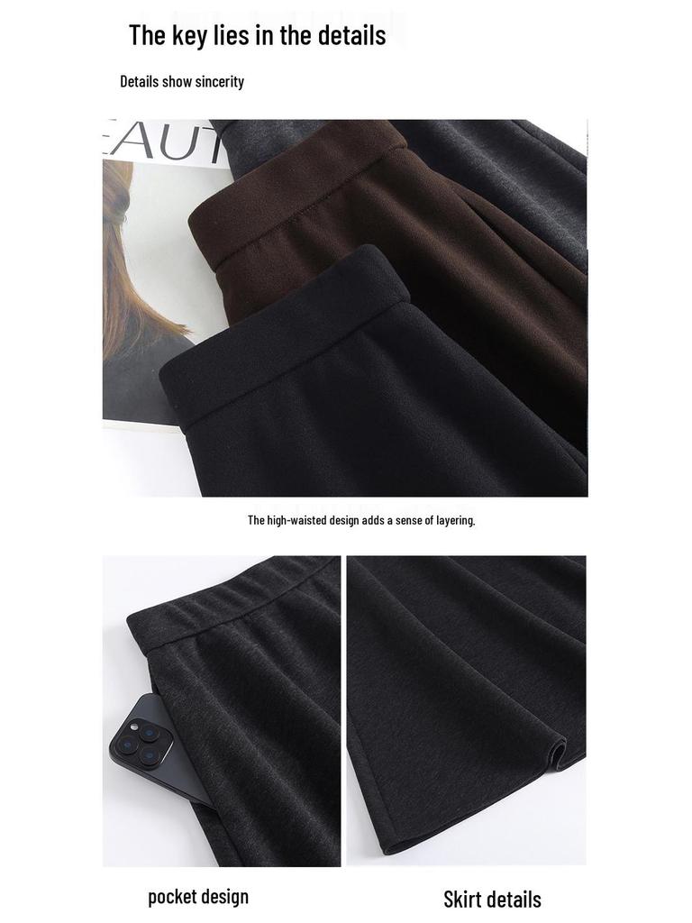 2025 Autumn/Winter Wool Cashmere High-Waisted A-Line Pocket Skirt, Mid-Length.