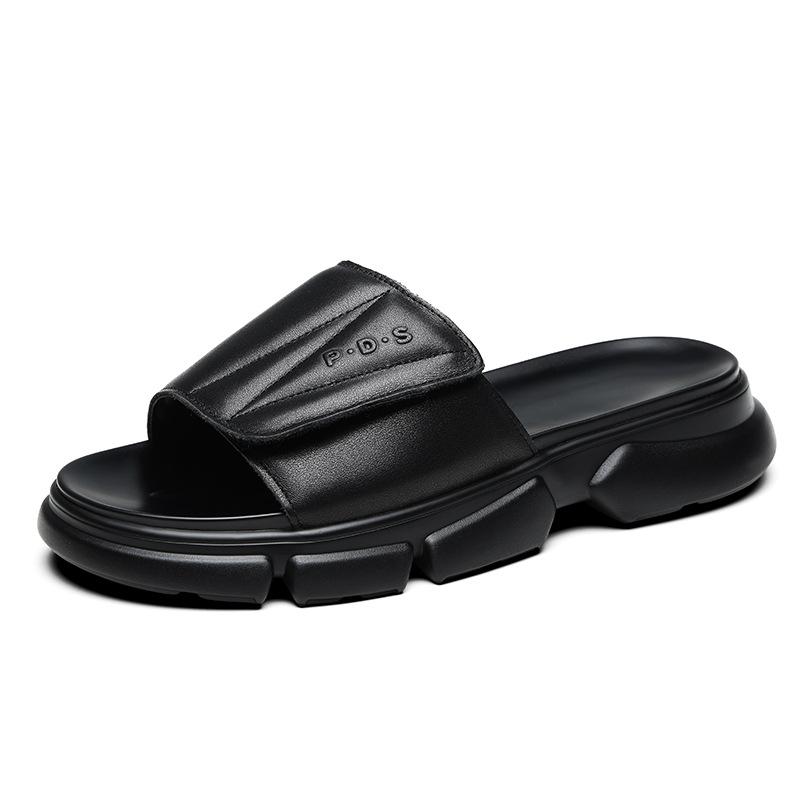 

Летние новые ретро британский стиль кожаные шлепанцы мужские дышащие толстая подошва уличная обувь липучка нескользящие пляжные туфли мужские 38