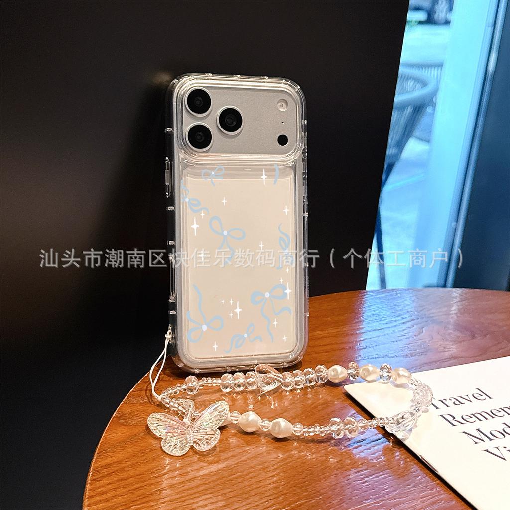 Gentle temperament girly heart iPhone11/12/13/14/15/16/17 PM pearl butterfly lanyard mobile phone case