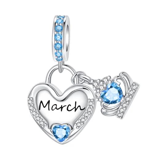 Sparkling Birthstone Charm Bead Charms Copper Heart Key Birthday Pendant Fit Authentic Necklaces Bracelets Women Jewellery Do It Yourself Gift