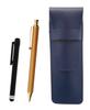 Blue Grained Leather Pen Case, Black Metal Touch Stick, and Bamboo-handled Mechanical Pencil Set (SASL-ALB-FB300CS)