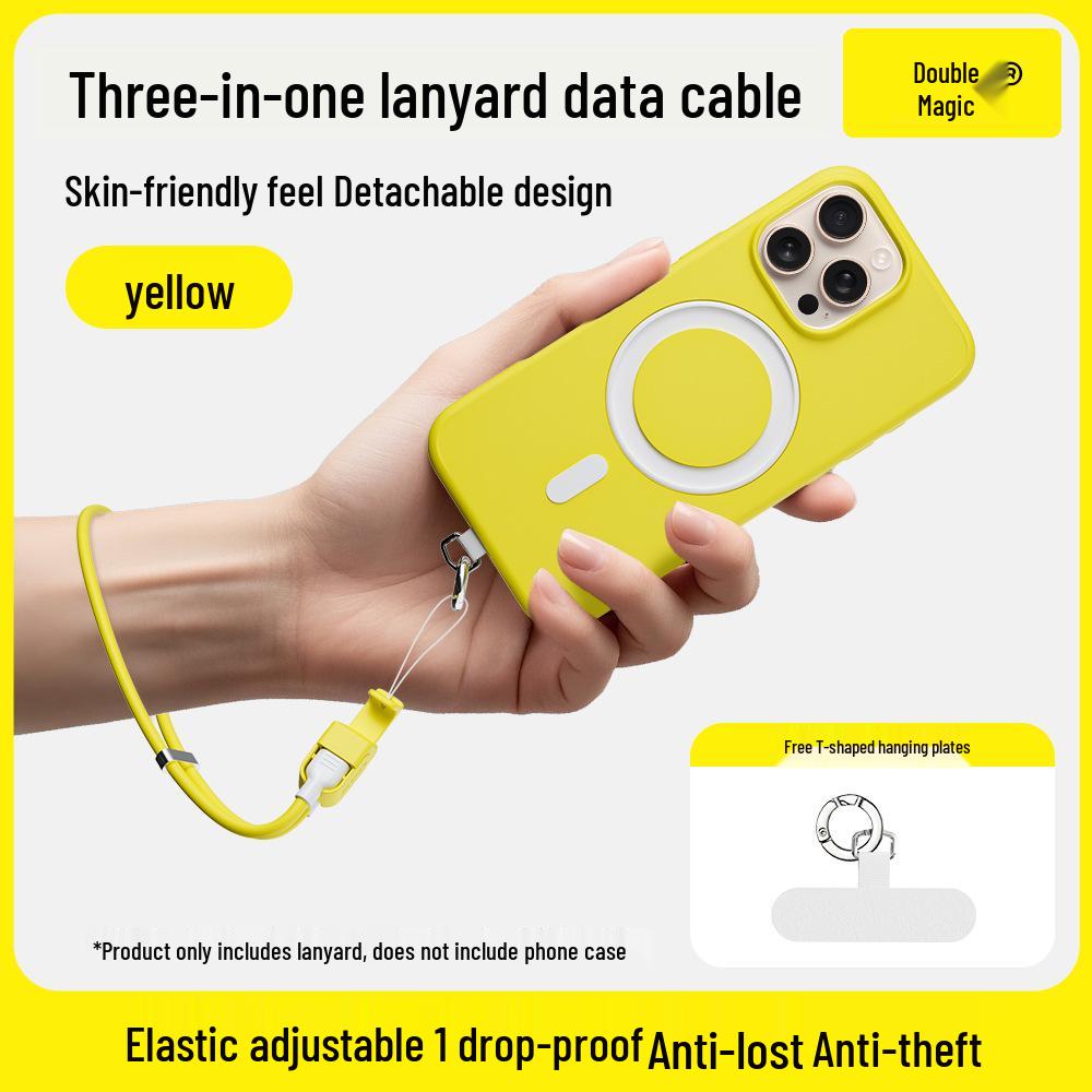 

Кабель 3-в-1 с оплеткой PD65W для быстрой зарядки и шнурок для телефона для Huawei/Apple 15 Yellow C-C