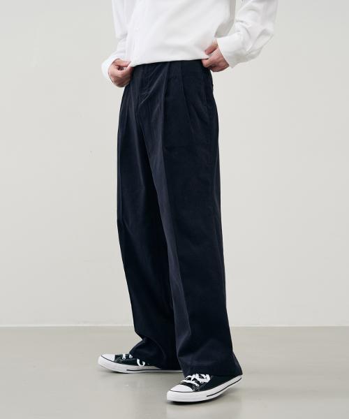 ARRAYED Straight Wide Two-Pleat Elastic Corduroy Pants [Brown]