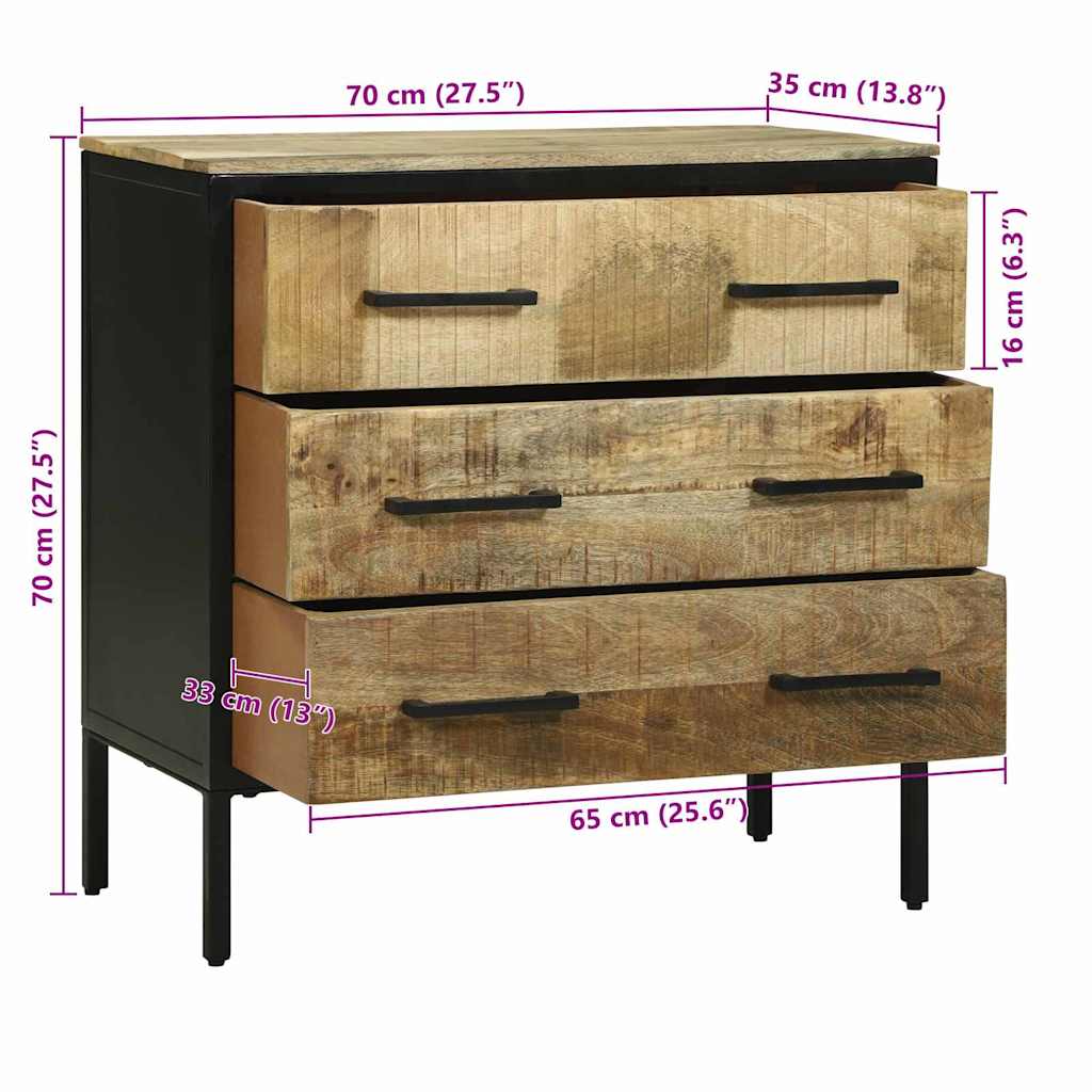 Sideboard with Drawers 70 x 35 x 70 cm Solid Mango Wood