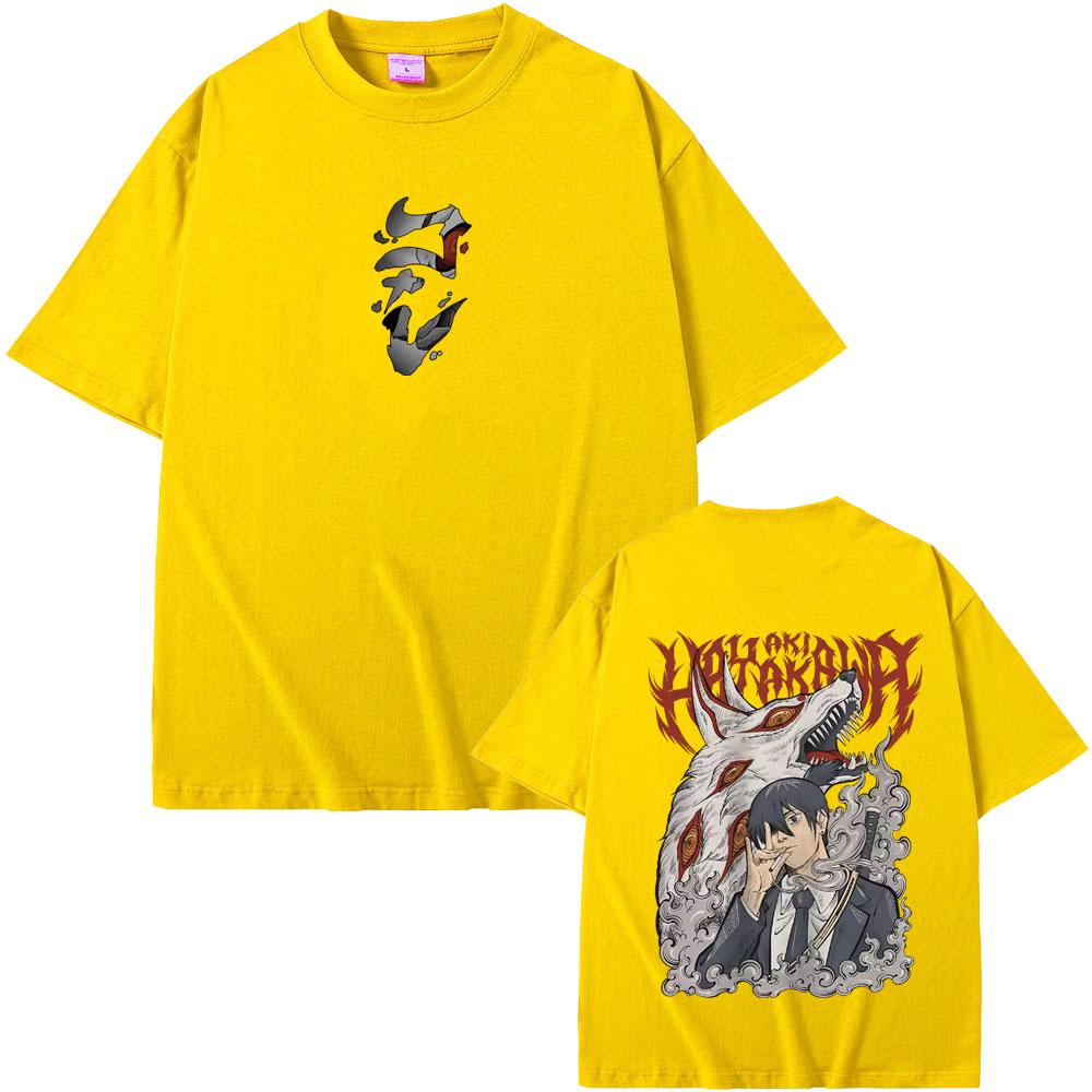 Anime Chainsaw Man Merch T-Shirt Hayakawa Aki Beschwörung Kon Fuchs Teufel Grafik T-Shirts Herren Damen Lässig Vintage Übergroße T-Shirts