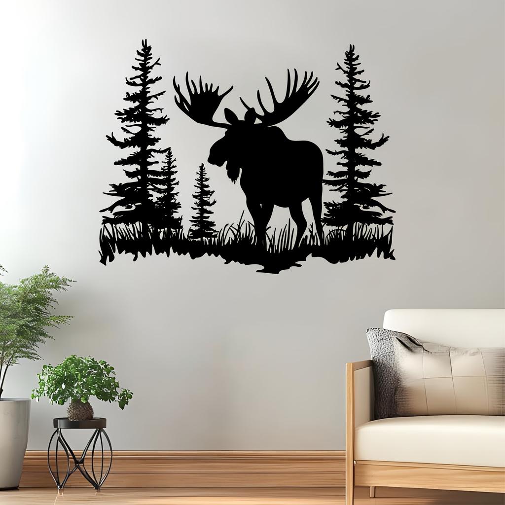 1pc Metal Wall Art Moose Pine Tree Wilderness Nature Decor Weatherproof Holiday Gift