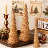 Yousheng Rattan Resin Christmas Tree Cone Natural Rattan Style Tabletop Christmas Tree Figurines for Winter Holiday Entryway Table Mantel Centerpiece