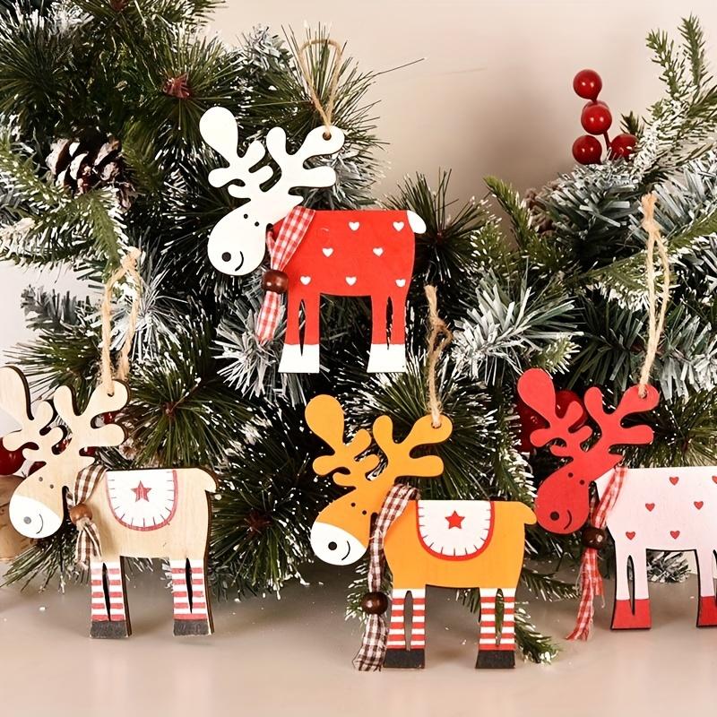 6pcs Wooden Reindeer Ornaments for Christmas Tree Festive Holiday Decorations, No Power Needed