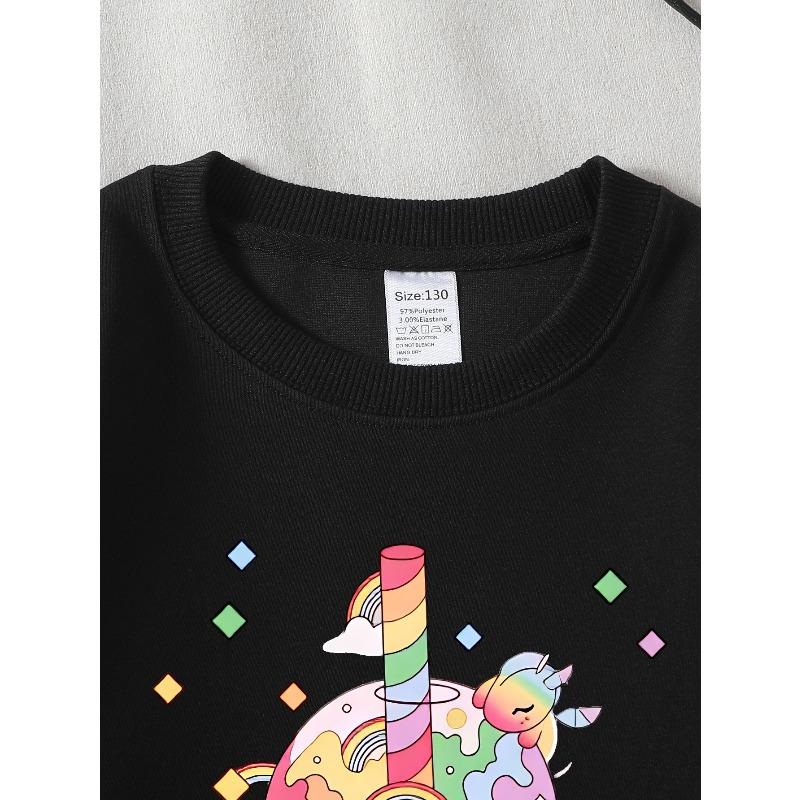 Kids Crewneck Sweatshirt, Rainbow Unicorn Bubble Tea Creative Print,Daily Casual Top for Spring & Autumn