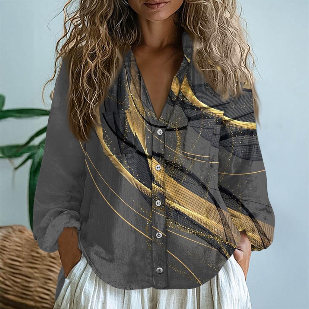 Women Cotton Linen Tops Long-sleeved Shirts Loose V-Neck Boho Tees Vintage Blouses