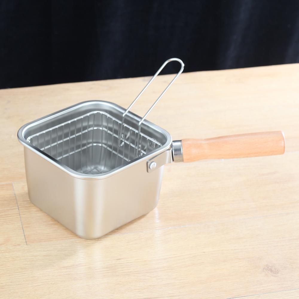 Stainless steel square frying pan with oil separation basket - folding heat-resistant handle, rust proof multi-purpose household