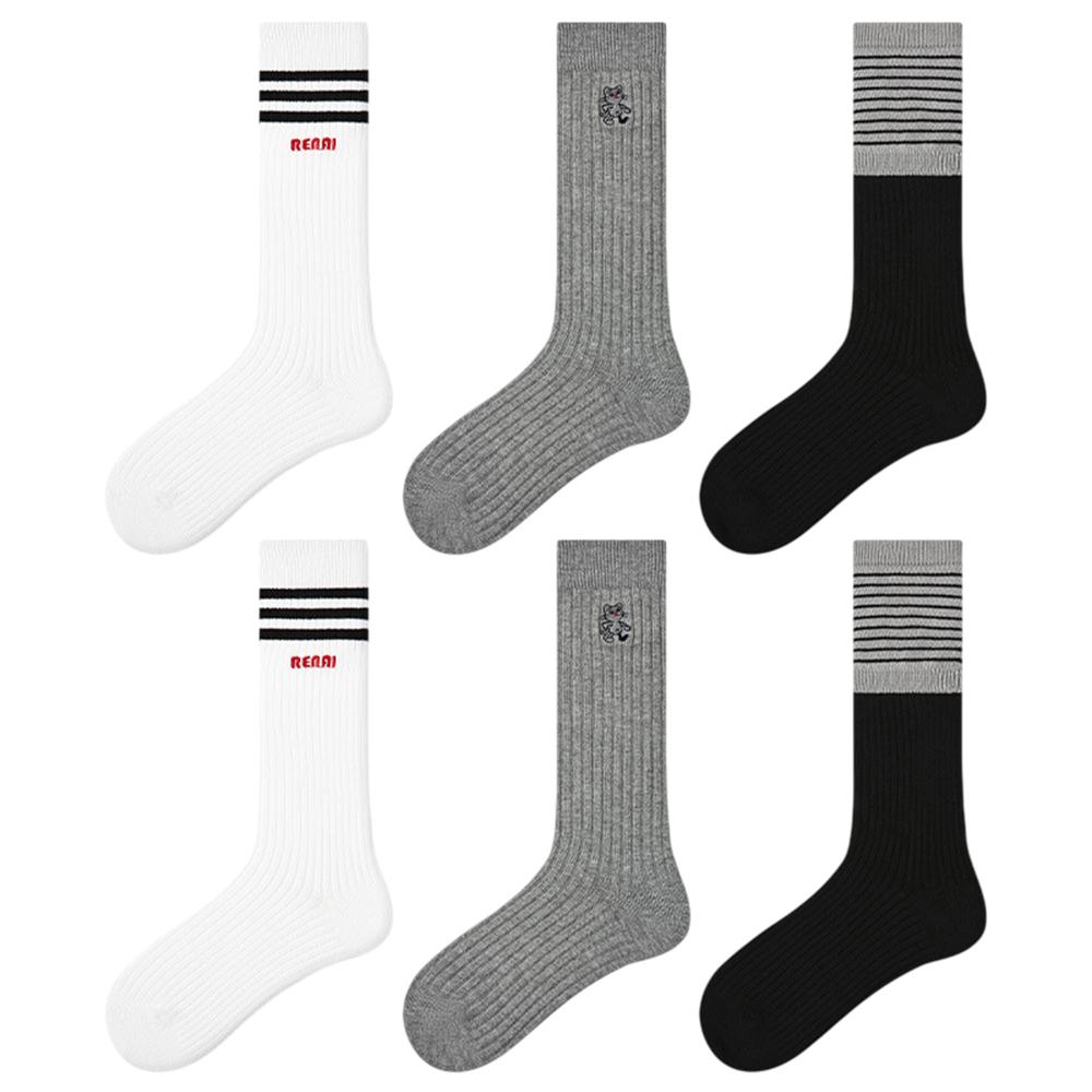 3 Pairs Fashion Cotton Socks Breathable Moisture Wicking Elastic Mid Calf Socks for Women