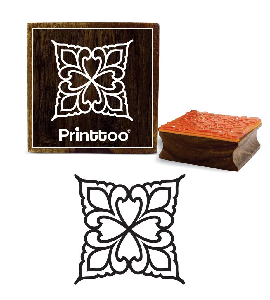 Printtoo Floral Pattern Square Scarp-booking Brown Stamp Wooden Rubber Stamps-2 x 2