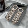 S925 Silver Geometric Rhinestone Tassel Earrings - Sparkling Diamond Round Long Design