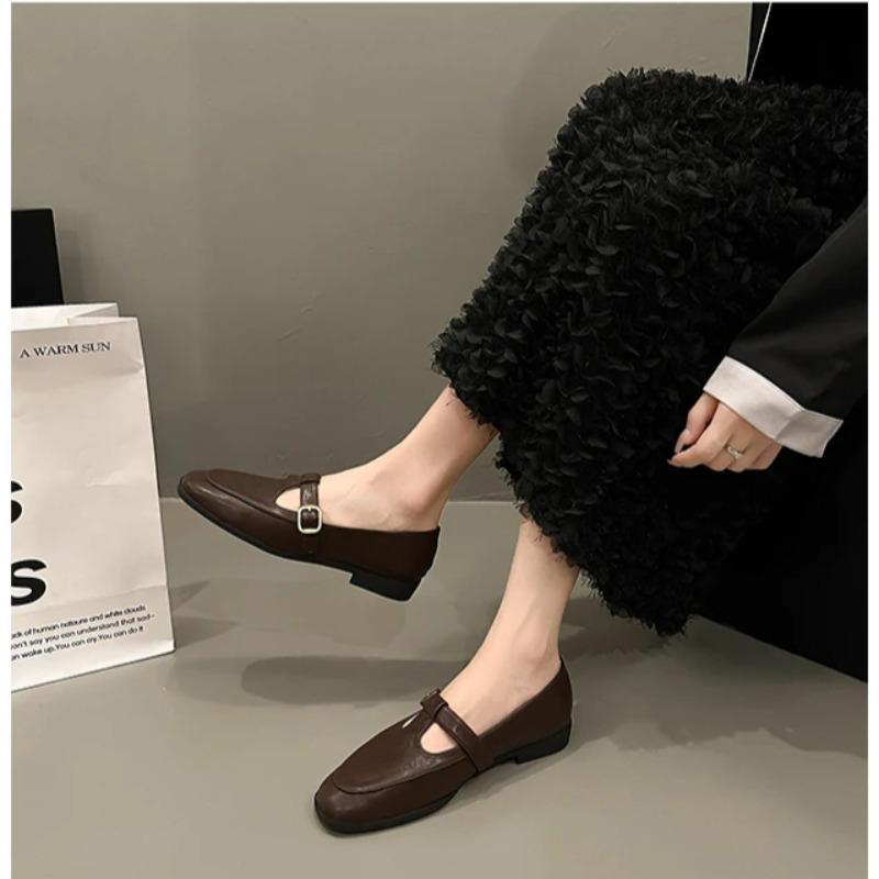 Fashion Women Loafers Ballet Dance Buckle Shoes Slip On Cross Strap Black Flat Low Heels Autumn Spring Dress Mary Jane Pumps