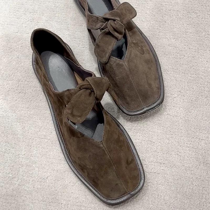 Leder Wildleder Nische Schleife Blockabsatz Zwei Tragevarianten Eckiger Zeh Einzelne Schuhe Damen Frühling und Herbst Mary Jane Ballerinas