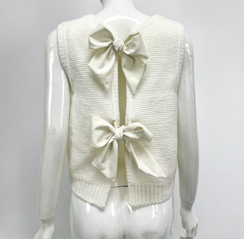 European & American Style Women's Bow Knit Vest Cardigan - Spring/Autumn Casual Fashion