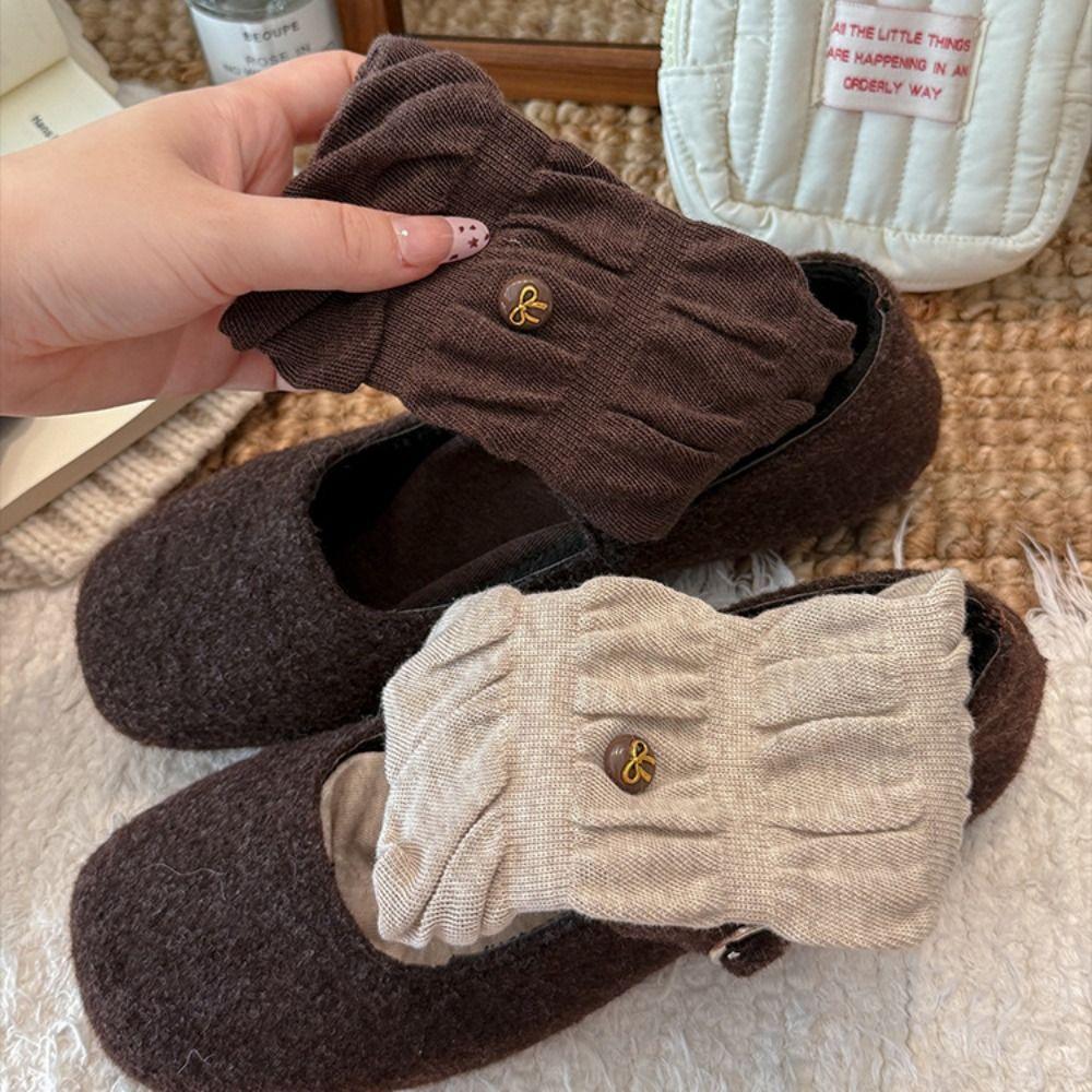 Cotton Blend Mid-calf Knit Socks Bow Button Ballet Winter Socks for Winter Warmth