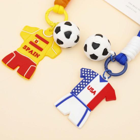 Keychain Pendant, Thick Braided Rope Mini Football Pendant, Soft Rubber Jersey Charm Key Holder, Argentina Brazil Germany Team Colors Fan Gift