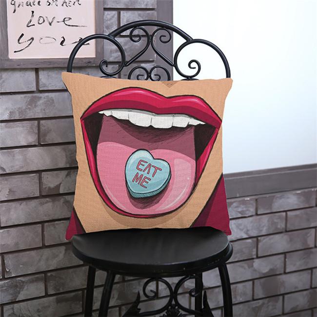 Pop Nordic Cotton Linen Throw Pillow Case Sexy Woman Lips Beautiful Girl Weep Comic Sofa Decoration Cushion Cover Cojines