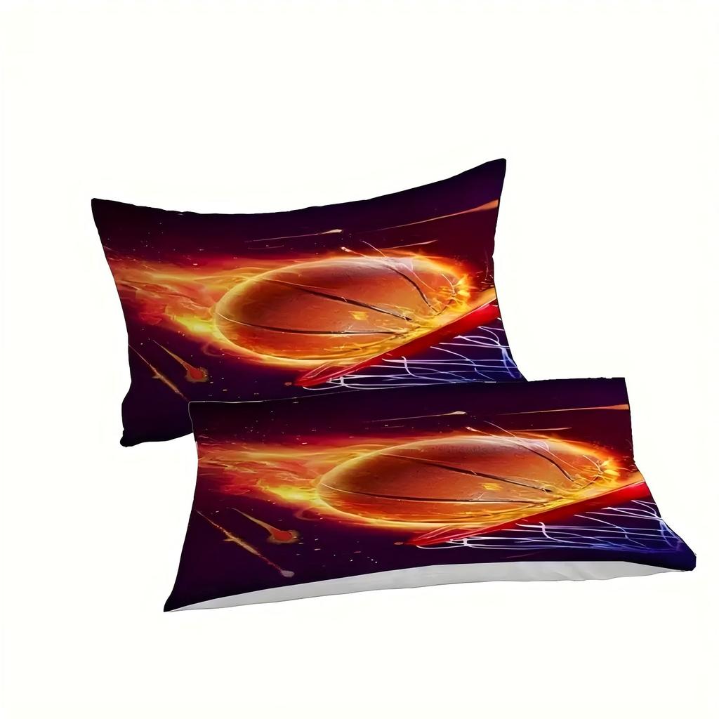 Ensemble de housse de couette imprimée en 3D motif Basketball Sportif style effets visuels polyester Housse de couette Ensemble de literie doux et confortable