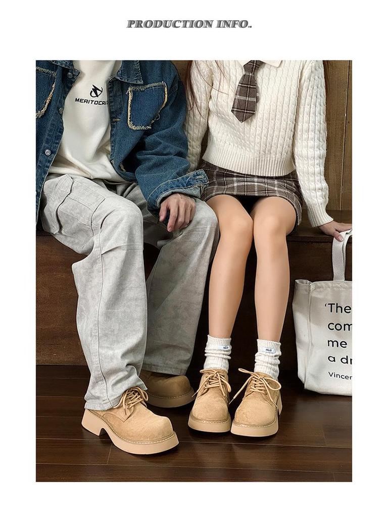 2024 Autumn Unisex Couple's British Style Retro Thick-Soled Casual Leather Shoes 9533-K