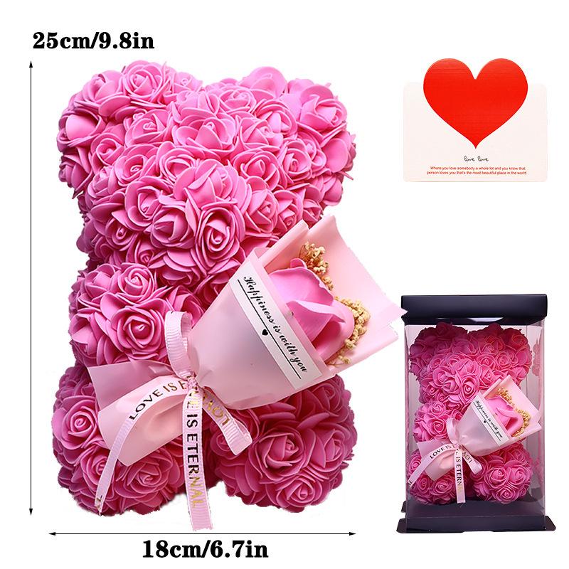 25cm Everlasting Rose Bear Bouquet - Valentine's Day Gift