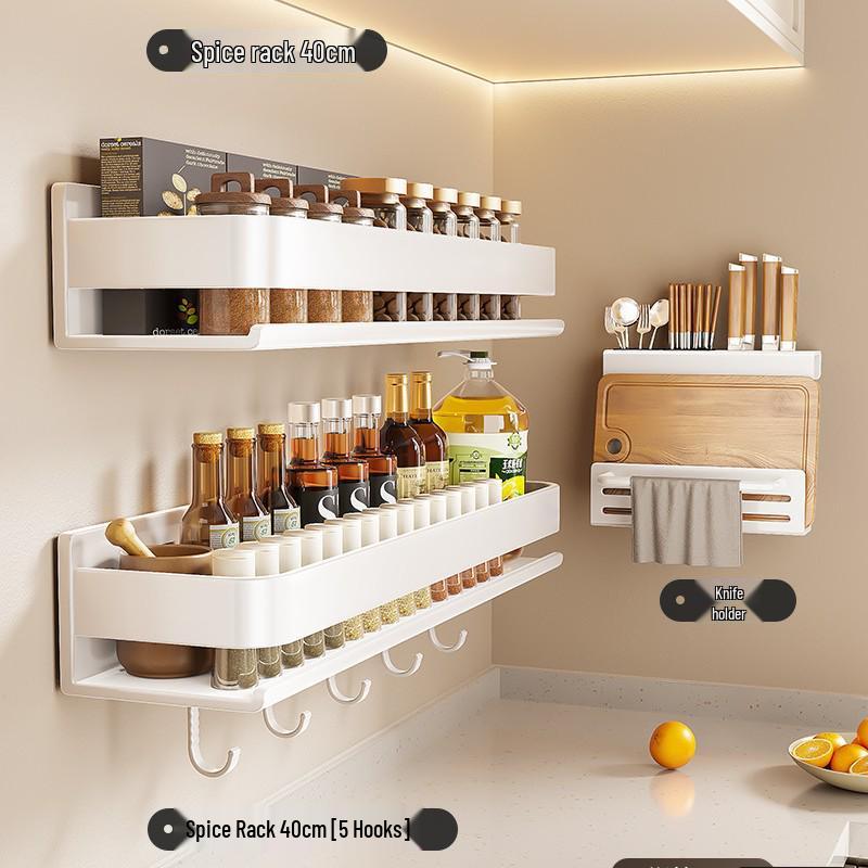 Wall-Mounted Punch-Free Kitchen Spice Rack & Shelf Organizer
