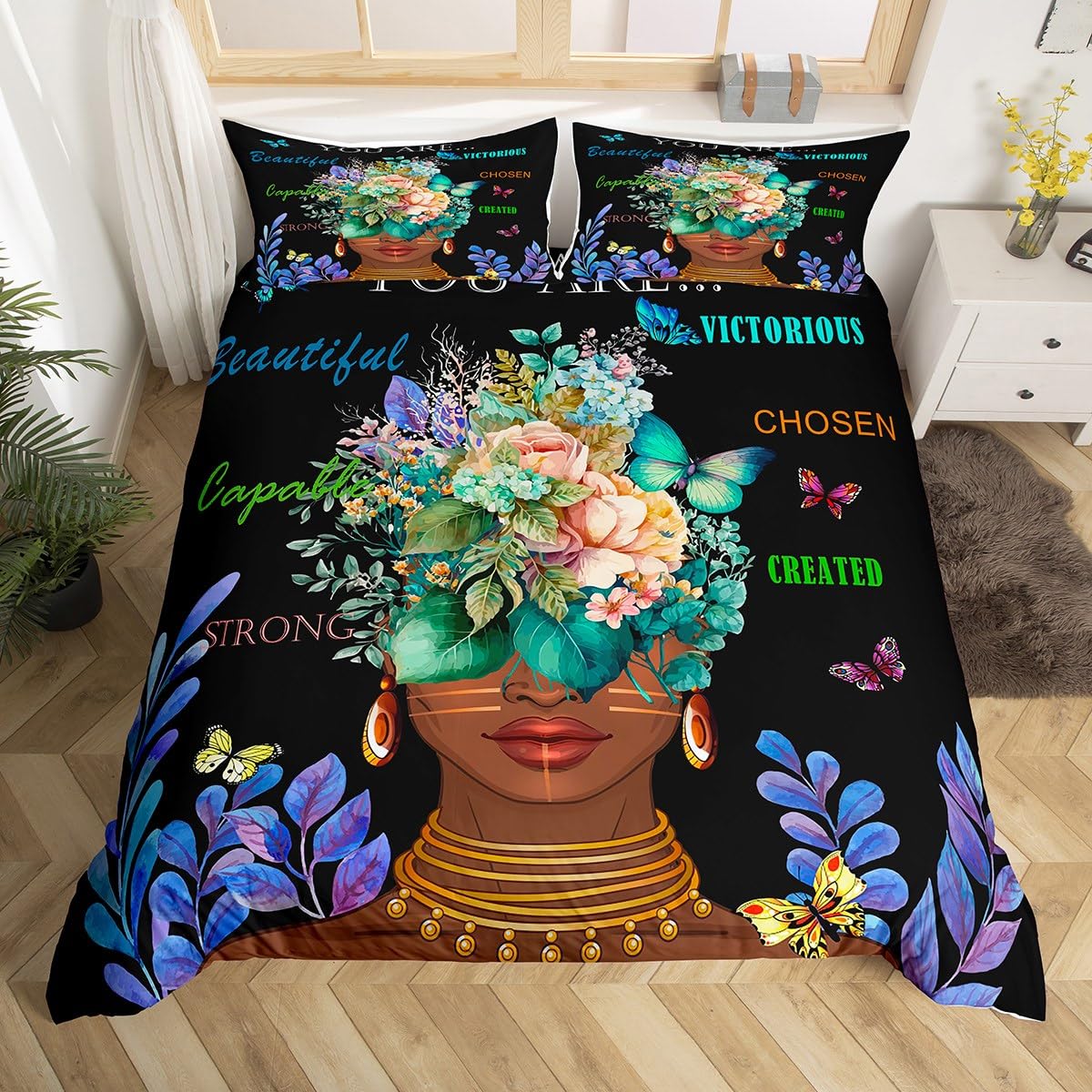 

African Style Duvet Cover Set for Teens Adults Lightweight Quilt Cover with 2 Pillowcase People Animals Abstract Art Bedding Set (135x200cm)