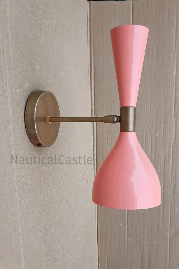 Pink Brass Diabolo Wall Sconce - Mid Century Modern Light (Set of Two)