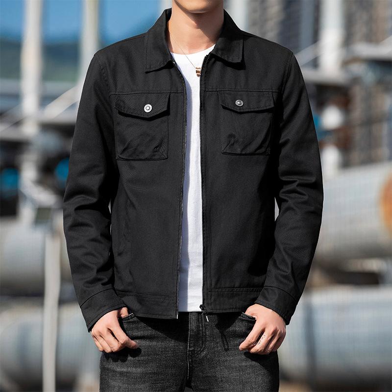 New Autumn Coat Men's Trendy Spring and Autumn Tooling Jacket Men's Pure Cotton Lapel Trendy Casual Autumn Top