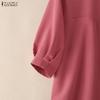 ZANZEA Women Casual Stand Collar Solid Color Half Sleeve Blouse