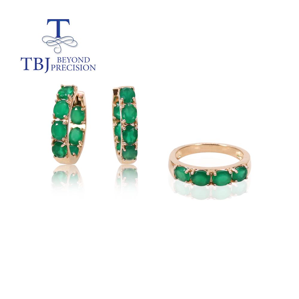 925 Sterling silver rosé guld smyckesset naturlig grön agat oval 4*5 mm ringörhängen Smyckesset Modedesign fina smycken för kvinnor