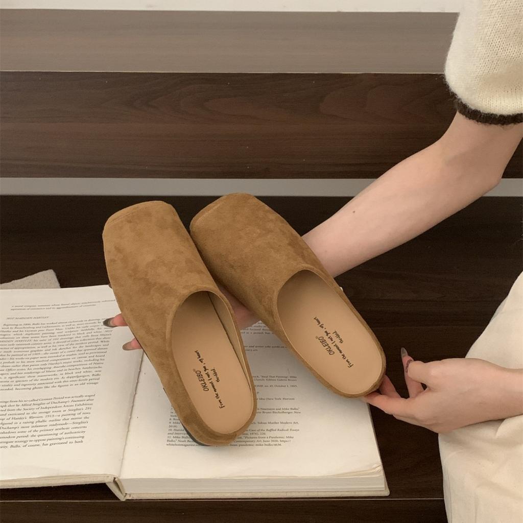 2025 autumn new French retro round head thick bottom bag head half slippers women's fashion versatile lazy slippers women