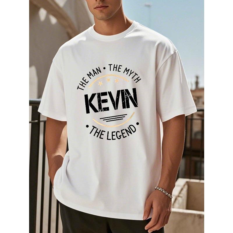 

Мужская футболка с принтом THE MAN KEVIN THE LEGEND , короткий рукав, европейский размер, летний повседневный топ S белый
