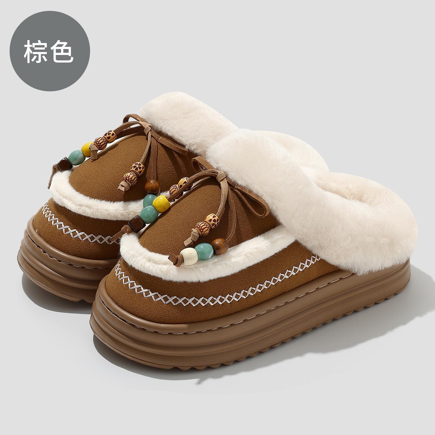 

Cotton slippers autumn and winter 2025 new indoor home cute non-slip thick bottom plush cotton mop 40-41 positive code коричневый