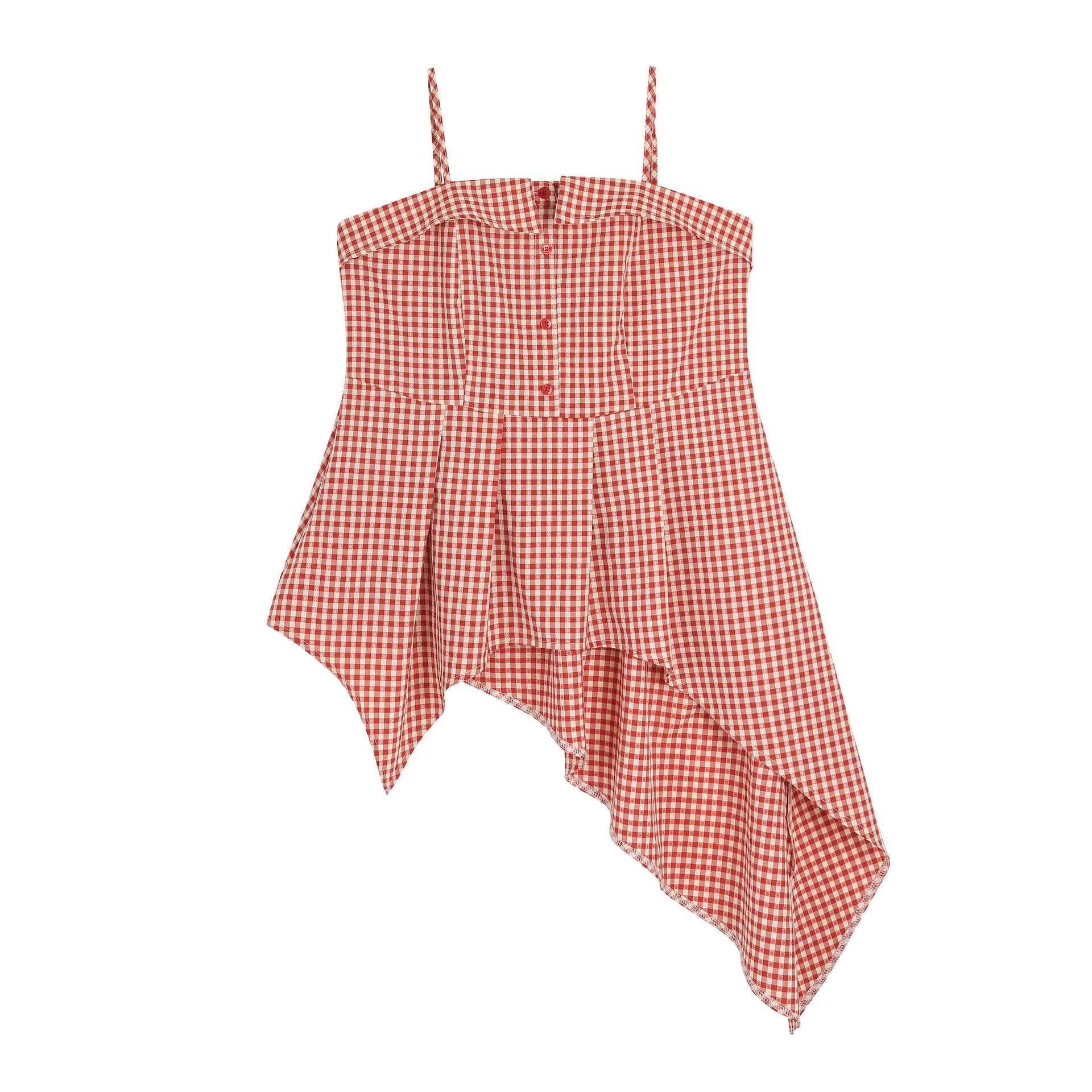 

Plus Size Women s Plaid Strapless Camisole Top with Lapel Design - Slimming Style, 65339 4XL (Recommended for 180-200 jin)