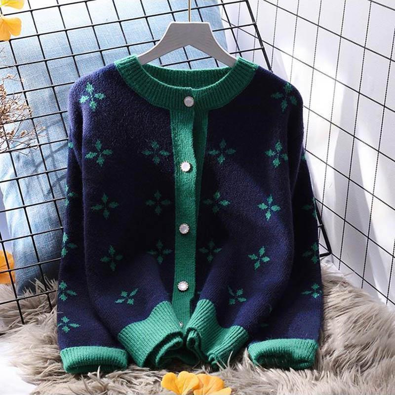 

Свитера Пальто Кардиган для Женщин Осень Зима Большой Размер Винтажный Свободный Длинный Рукав Вязаный Кардиган Свитера Куртка XXXXL синий