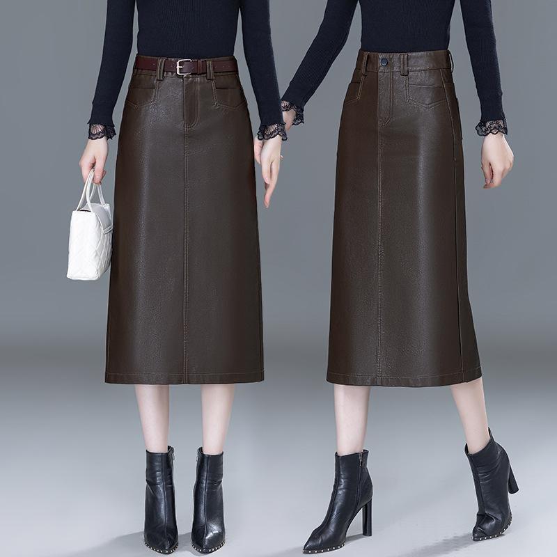 

Женская кожаная юбка А-силуэта с высокой талией на осень/зиму 2025 года - облегающая из натуральной овчины L кофейный