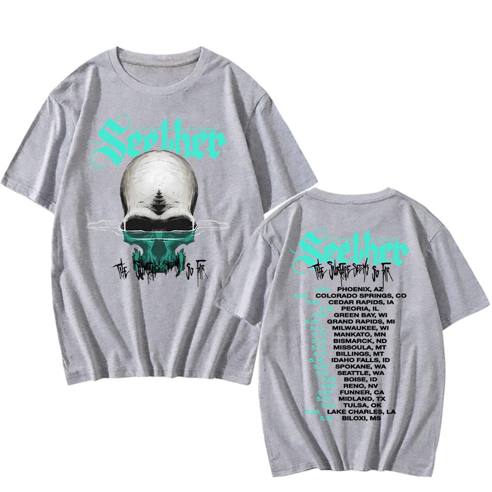 Cotton Tees The Surface Seems So Far Tour 2025 T-shirt Seether Rock Band Printing Tshirts Short Sleeve Summer Unisex Streetwear