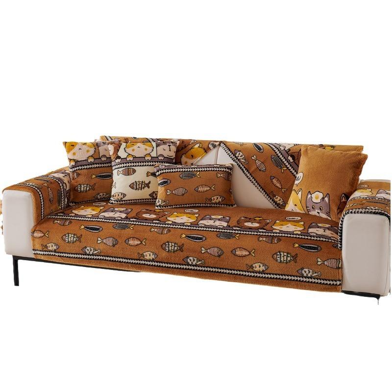Sofa Cushion Winter Thickened Plush Seat Cushion Simple Cartoon Non-Slip Leather Sofa Cover New Cover Towel